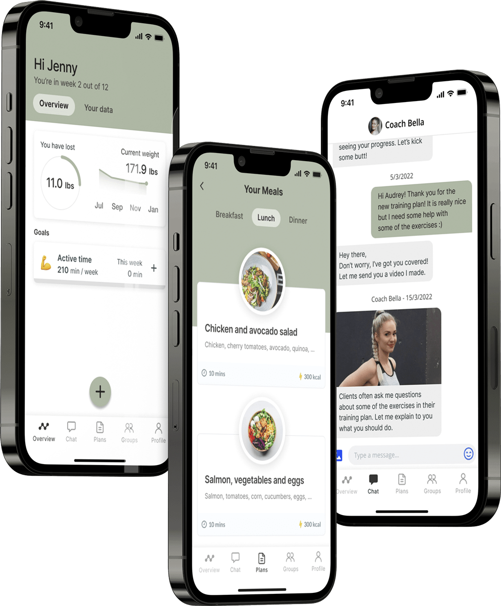 A mockup of the coaching app showcasing the features.